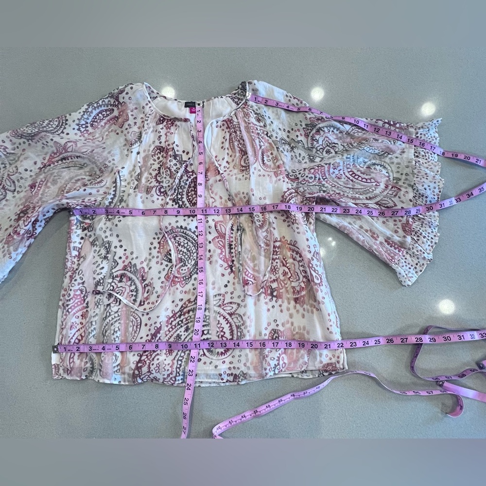 Paisley Ruffle Bell Sleeve Lined Tie Strings Sz Medium Boho Coastal Cowgirl - Picture 10 of 12